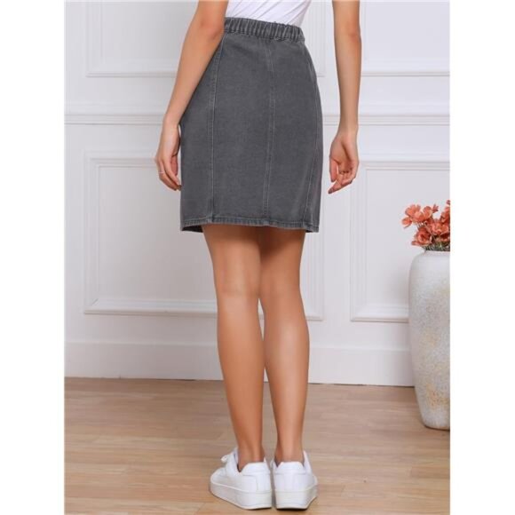 Women's Denim Skirts A-Line Short Grey - Picture 4 of 6